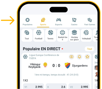 Choisissez les événements en ouvrant la section des « Sports »  Melbet APK Télécharger
